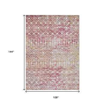 9' X 12' Pink And Ivory Argyle Washable Indoor Outdoor Area Rug