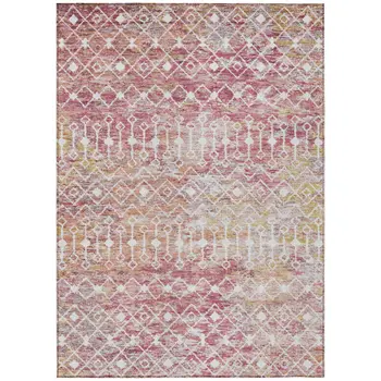 9' X 12' Pink And Ivory Argyle Washable Indoor Outdoor Area Rug