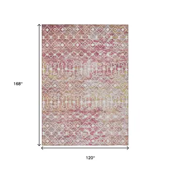 10' X 14' Pink And Ivory Argyle Washable Indoor Outdoor Area Rug
