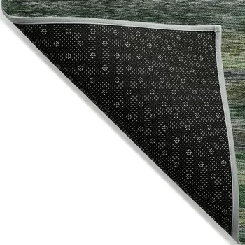 3' X 5' Artichoke Green And Gray Striped Washable Indoor Outdoor Area Rug