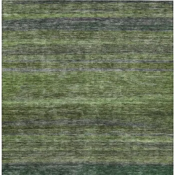 8' X 10' Artichoke Green And Gray Striped Washable Indoor Outdoor Area Rug