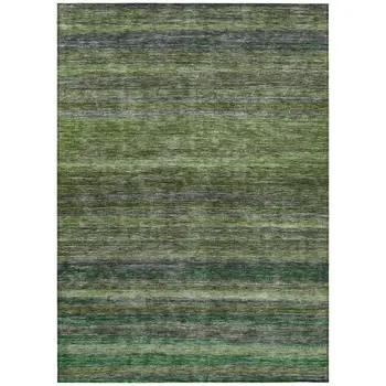 10' X 14' Artichoke Green And Gray Striped Washable Indoor Outdoor Area Rug