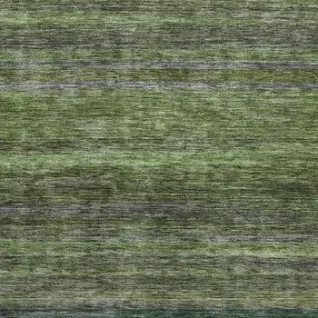10' X 14' Artichoke Green And Gray Striped Washable Indoor Outdoor Area Rug