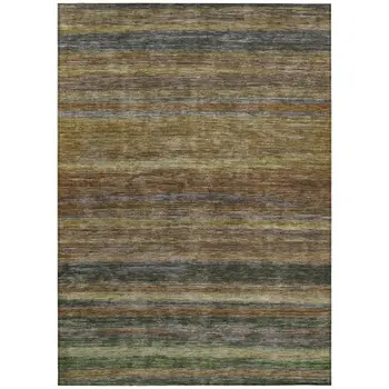 3' X 5' Brown And Gray Striped Washable Indoor Outdoor Area Rug
