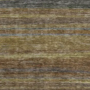 3' X 5' Brown And Gray Striped Washable Indoor Outdoor Area Rug