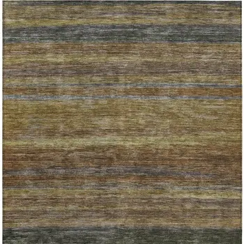 5' X 8' Brown And Gray Striped Washable Indoor Outdoor Area Rug
