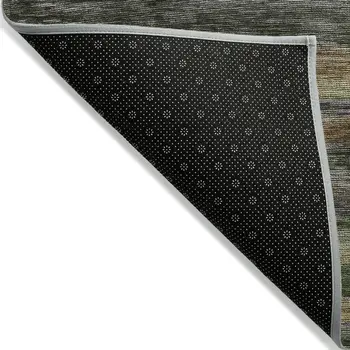 9' X 12' Brown And Gray Striped Washable Indoor Outdoor Area Rug