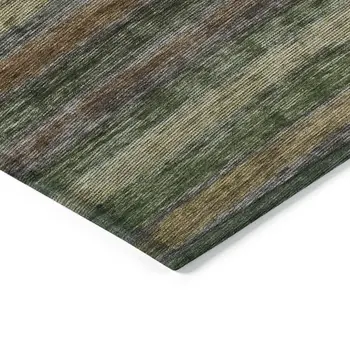 9' X 12' Brown And Gray Striped Washable Indoor Outdoor Area Rug