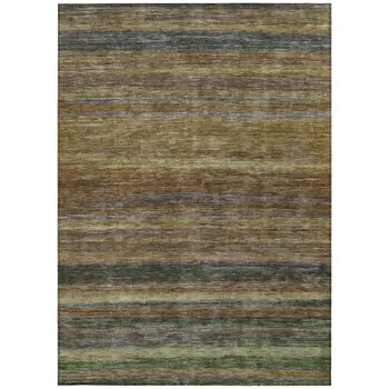 10' X 14' Brown And Gray Striped Washable Indoor Outdoor Area Rug