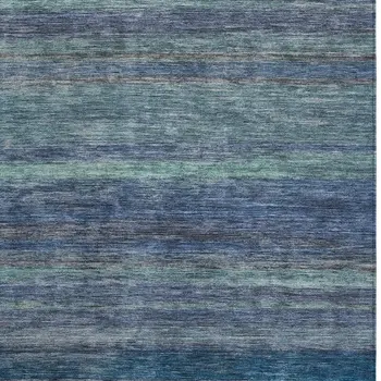 3' X 5' Blue And Gray Striped Washable Indoor Outdoor Area Rug