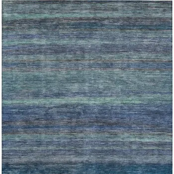 5' X 8' Blue And Gray Striped Washable Indoor Outdoor Area Rug