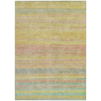 5' X 8' Gold And Blush Striped Washable Indoor Outdoor Area Rug