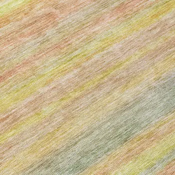 8' Gold And Blush Round Striped Washable Indoor Outdoor Area Rug