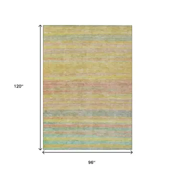 8' X 10' Gold And Blush Striped Washable Indoor Outdoor Area Rug