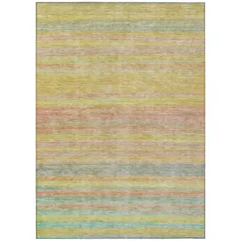 8' X 10' Gold And Blush Striped Washable Indoor Outdoor Area Rug