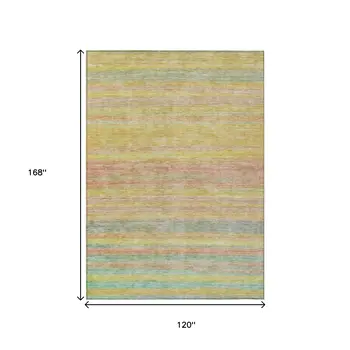 10' X 14' Gold And Blush Striped Washable Indoor Outdoor Area Rug