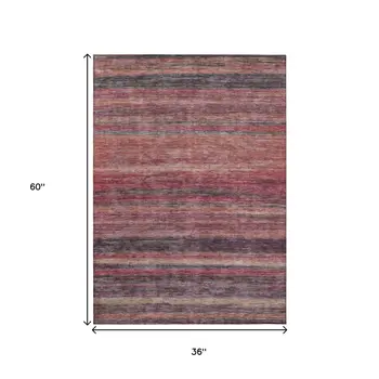3' X 5' Rust And Blush Striped Washable Indoor Outdoor Area Rug
