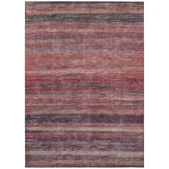 3' X 5' Rust And Blush Striped Washable Indoor Outdoor Area Rug