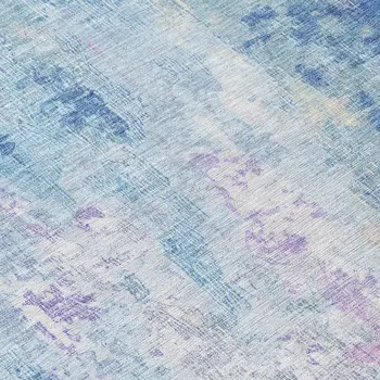 8' Blue Peach And Sky Blue Round Abstract Washable Indoor Outdoor Area Rug