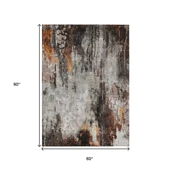 5' X 8' Gray Rust And Ivory Abstract Washable Indoor Outdoor Area Rug