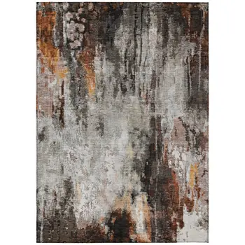 5' X 8' Gray Rust And Ivory Abstract Washable Indoor Outdoor Area Rug