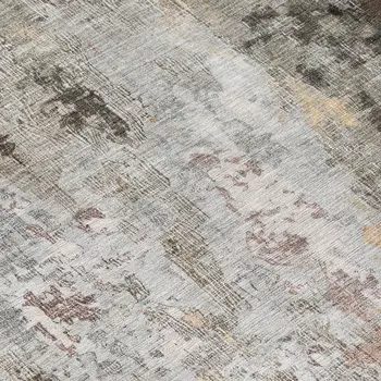 8' Gray Rust And Ivory Round Abstract Washable Indoor Outdoor Area Rug