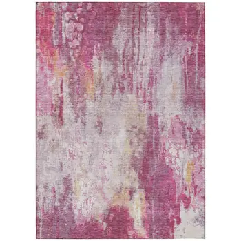 5' X 8' Pink Ivory And Lavender Abstract Washable Indoor Outdoor Area Rug