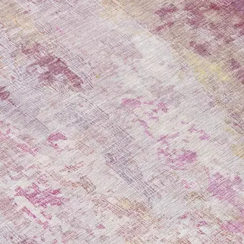 8' Pink Ivory And Lavender Round Abstract Washable Indoor Outdoor Area Rug