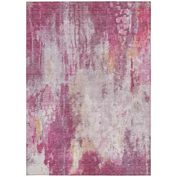 10' X 14' Pink Ivory And Lavender Abstract Washable Indoor Outdoor Area Rug