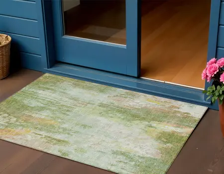 3' X 5' Sage Wheat And Ivory Abstract Washable Indoor Outdoor Area Rug