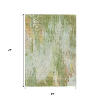 5' X 8' Sage Wheat And Ivory Abstract Washable Indoor Outdoor Area Rug