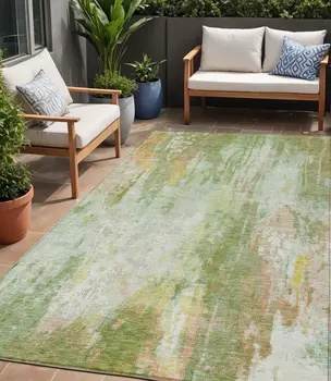 5' X 8' Sage Wheat And Ivory Abstract Washable Indoor Outdoor Area Rug