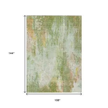 9' X 12' Sage Wheat And Ivory Abstract Washable Indoor Outdoor Area Rug