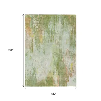 10' X 14' Sage Wheat And Ivory Abstract Washable Indoor Outdoor Area Rug