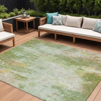 10' X 14' Sage Wheat And Ivory Abstract Washable Indoor Outdoor Area Rug