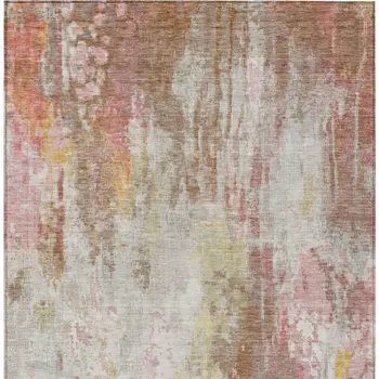 3' X 5' Tan Mauve And Ivory Abstract Washable Indoor Outdoor Area Rug