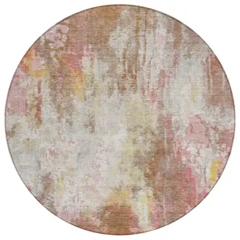 8' Tan Mauve And Ivory Round Abstract Washable Indoor Outdoor Area Rug
