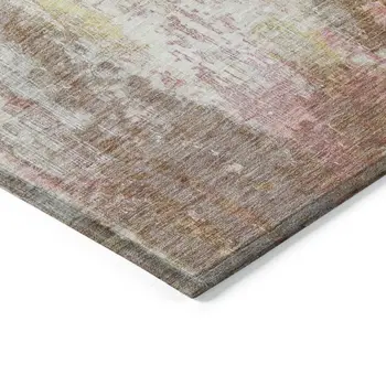 10' X 14' Tan Mauve And Ivory Abstract Washable Indoor Outdoor Area Rug