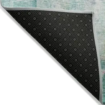 8' X 10' Teal Blue Peach And Ivory Abstract Washable Indoor Outdoor Area Rug