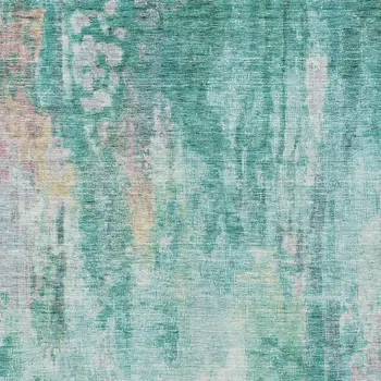 8' X 10' Teal Blue Peach And Ivory Abstract Washable Indoor Outdoor Area Rug