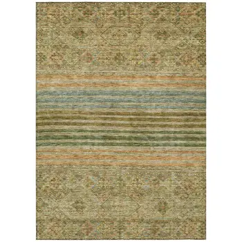 5' X 8' Artichoke Green Copper And Beige Medallion Washable Indoor Outdoor Area Rug