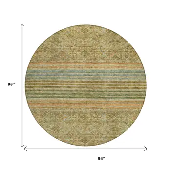 8' Artichoke Green Copper And Beige Round Medallion Washable Indoor Outdoor Area Rug