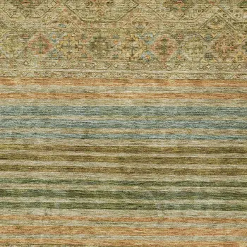 9' X 12' Artichoke Green Copper And Beige Medallion Washable Indoor Outdoor Area Rug