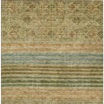 10' X 14' Artichoke Green Copper And Beige Medallion Washable Indoor Outdoor Area Rug