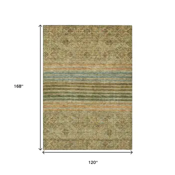10' X 14' Artichoke Green Copper And Beige Medallion Washable Indoor Outdoor Area Rug