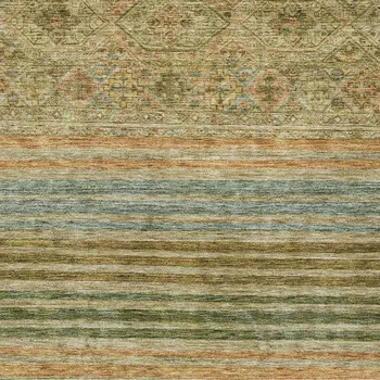 10' X 14' Artichoke Green Copper And Beige Medallion Washable Indoor Outdoor Area Rug