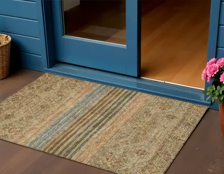 3' X 5' Copper Brown And Beige Medallion Washable Indoor Outdoor Area Rug