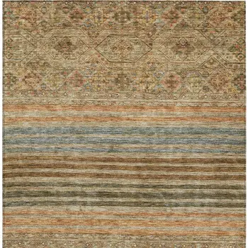 5' X 8' Copper Brown And Beige Medallion Washable Indoor Outdoor Area Rug