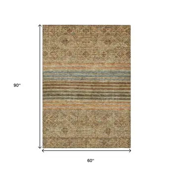 5' X 8' Copper Brown And Beige Medallion Washable Indoor Outdoor Area Rug