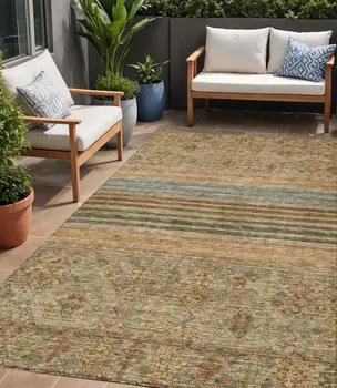 5' X 8' Copper Brown And Beige Medallion Washable Indoor Outdoor Area Rug